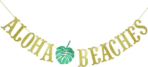 Pancarta hawaiana de Aloha con guirnalda de hojas de palmera para decoración hawaiana tropical Luau playa fiesta de verano, suministros de