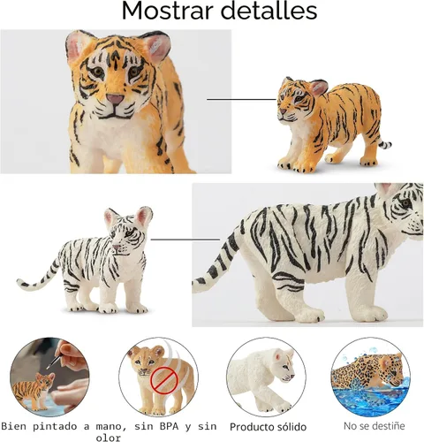 Miniatura 3 de Toymany 12 figuras de animales de safari, animales de zoológico de plástico para bebés muy realistas, conjunto de figuras de juguete de leones