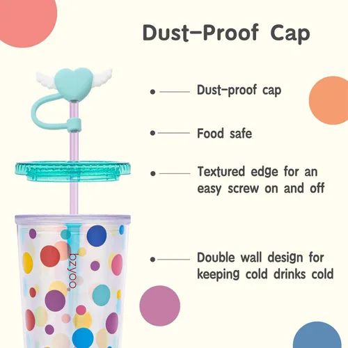 Miniatura 5 de bzyoo Vaso SIP de 24 oz con Tapa de Popote en Forma de Corazón con Alas – Vaso Iridiscente de Diseño Lindo DotDot, Taza Libre de BPA con Tapa