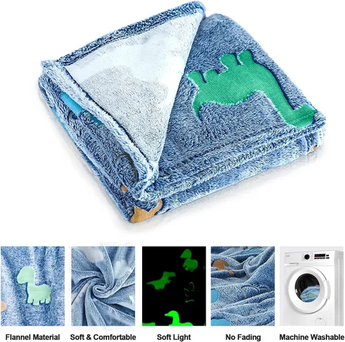 Miniatura 4 de TEHALK Mantas de bebé personalizadas para niños, manta de dinosaurio para niños, manta que brilla en la oscuridad para niños, manta para niños