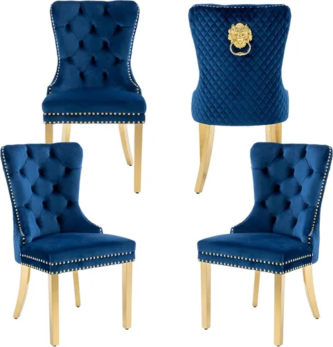 Miniatura 18 de Juego de 2 sillas de comedor de terciopelo Homedraft, colección Nikki para comedor con patas doradas de acero inoxidable y anillo de tirador
