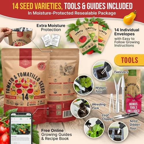 Miniatura 3 de Organo Republic Paquete de Variedad de 14 Semillas Raras de Tomate y Tomatillo para Jardín - Más de 1,020 Semillas de Tomate y Tomatillo Reliquia