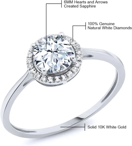 Miniatura 6 de Gem Stone King Anillo de compromiso de boda de oro blanco de 10 quilates con piedra natal y halo de diamantes Redondo de 0.236 in Anillo de oro