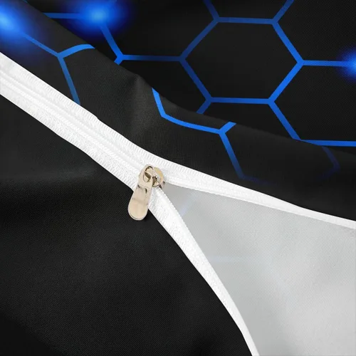 Miniatura 6 de Juego de funda de edredón hexagonal geométrica de panal de abeja, funda de edredón hexagonal moderna para niños, niños, niñas, azul neón, negro