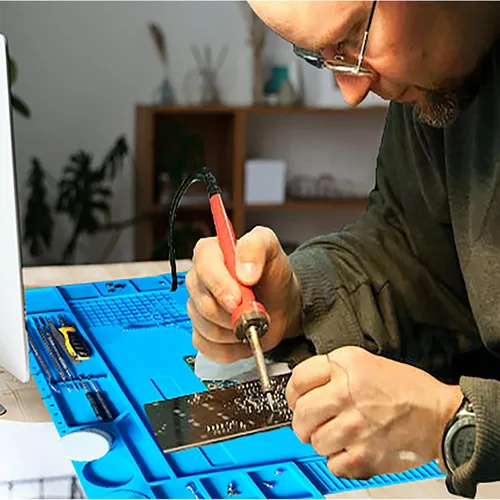 Miniatura 6 de Alfombrilla de soldadura de silicona de 13.8 x 9.8 pulgadas, almohadilla de trabajo de reparación para banco de trabajo de soldadura Protenction