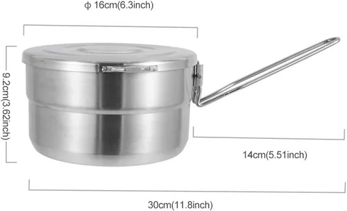 Miniatura 9 de DenpenTEC - Olla de acero inoxidable con tapa y mango plegable, olla Bento de gran capacidad de 1.5 L para acampar y senderismo