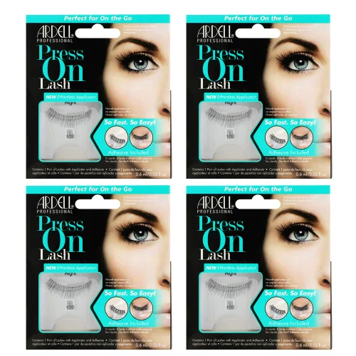 Ardell Pestañas a presión 109 – Pestañas autoadhesivas naturales con aplicador y pipeta adhesiva, no necesita pegamento, color negro, paquete de 4
