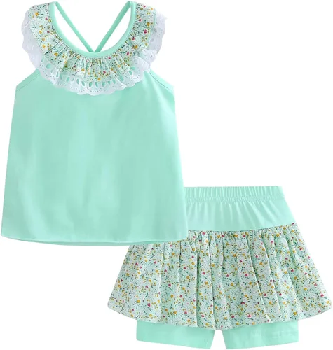 Miniatura 66 de LittleSpring Conjunto de verano para niñas con camiseta sin mangas y pantalones cortos florales