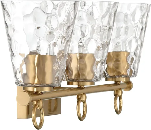 Miniatura 14 de Imogen - Lámpara de tocador de 3 luces de cristal de agua martillada y metal dorado cepillado
