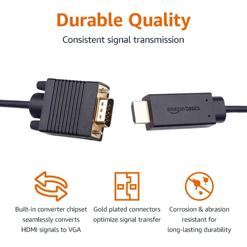 Miniatura 2 de Amazon Basics - Cable HDMI (fuente) a VGA (pantalla), chapado en oro, 6 pies, color negro (NO bidireccional)