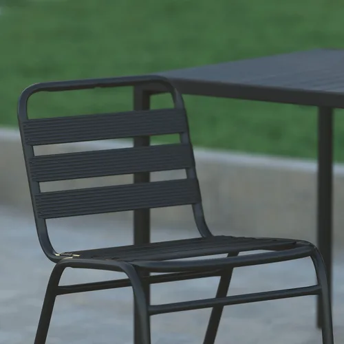 Miniatura 7 de EMMA + OLIVER Jens Silla de comedor apilable de metal, silla de comedor para interiores y exteriores con respaldo de triple listón, listones