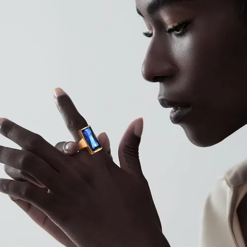 Miniatura 8 de VNOX Anillo de ónix rectangular de acero inoxidable chapado en oro de cristal negro vintage para mujer
