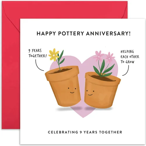 Old English Co. Tarjeta de aniversario de boda para marido y esposa, bonita tarjeta de felicitación de aniversario de cerámica, humor de broma,
