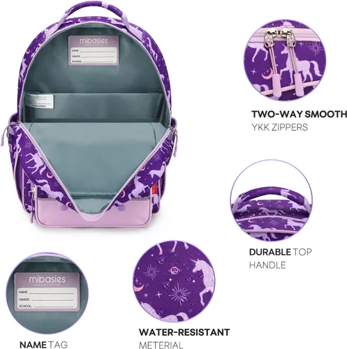 Miniatura 7 de mibasies Mochila para niñas pequeñas, mochila para niñas, preescolar jardín de infantes y escuela primaria, Horóscopo Unicorni, Niños-16L US