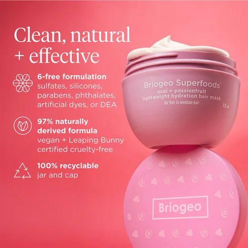 Miniatura 10 de Briogeo Superfoods Acai + Passionfruit - Mascarilla ligera de hidratación para el cabello Tratamiento acondicionador profundo sin proteínas