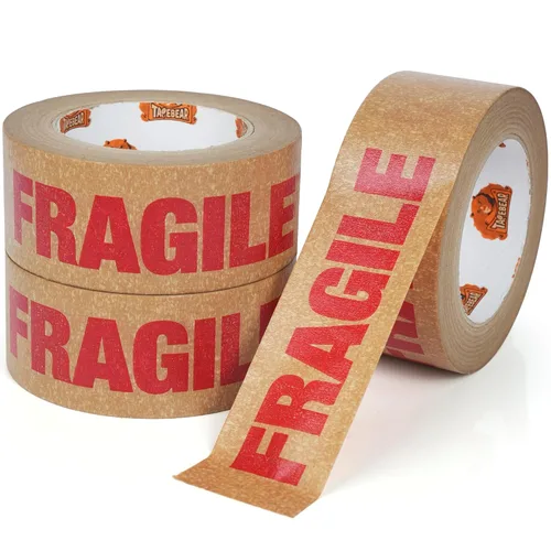 TAPEBEAR Cinta Frágil de Papel Kraft Ecológico de 2 pulgadas x 55 yardas, Cinta de Papel Marrón de Embalaje Biodegradable Cinta Autoadhesiva para