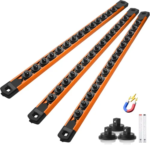 Miniatura 19 de Reniteco Juego de organizador de enchufes magnéticos, 3 piezas de 1/2 pulgada 3/8 pulgadas 1/4 pulgadas de aleación de aluminio con 40 clips Negro