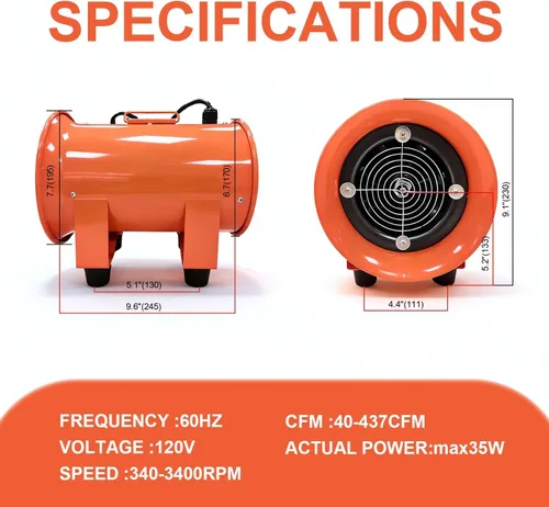 Miniatura 2 de Ventilador portátil multiusos de 6 pulgadas, ventilador de escape de flujo axial de alta velocidad de 35 W con motor EC, flujo de aire ajustable a
