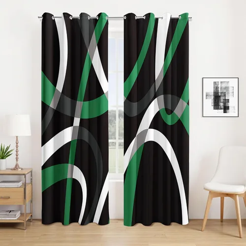 Miniatura 17 de weesire Cortinas opacas modernas para dormitorio, sala de estar, 2 paneles, 100% opacas, cortinas con patrón circular blanco y negro, cortinas