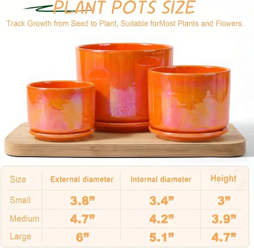 Miniatura 2 de Macetas de cerámica EFISPSS, macetas de interior de 4+5+6 pulgadas de cerámica para plantas con orificio de drenaje, para suculentas y cactus