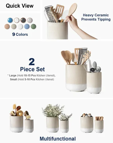 Miniatura 15 de LE TAUCI Morden - Soporte para utensilios de cocina de cerámica de 7.3 + 5.4 pulgadas para encimera, utensilios de cocina grandes para encimera