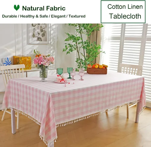 Miniatura 4 de Midsummer Breeze - Mantel rectangular para primavera, verano, San Valentín, Pascua, Navidad - Manteles de algodón Gingham de granja (55" x 70", rosa)