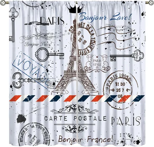 Miniatura 10 de Cortinas opacas con diseño de torre de París, diseño romántico de torre Eiffel, lavanda, decoración del hogar, dormitorio, sala de estar, cocina