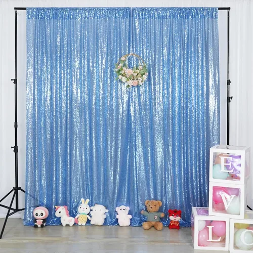 Miniatura 5 de Poise3EHome Cortina de Fondo de Lentejuelas Azul Bebé, Cortina de Fondo de Fotografía de Lentejuelas de 8 pies x 10 pies para Decoración de Fiestas