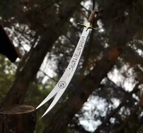 Miniatura 2 de Empire Industry - Espada islámica Zulfiqar de 35 pulgadas de largo, forjada a mano, mango de madera ALI de acero J2 con funda de cuero, espada