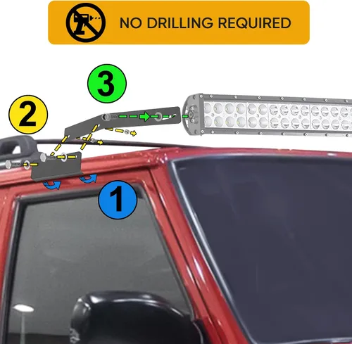 Miniatura 2 de DaSen Soporte de montaje de techo para barra de luz LED curvada/recta de 50 pulgadas compatible con Jeep Cherokee XJ 1984-2001