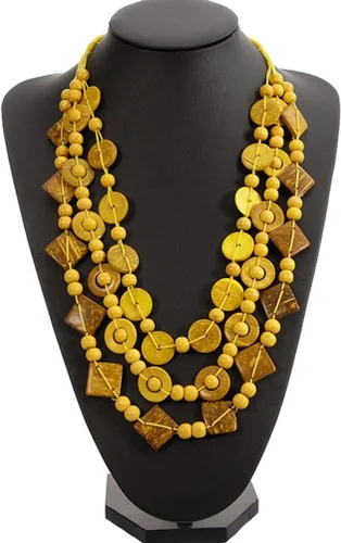 Miniatura 5 de Generic Collar de estilo retro bohemio para mujer, cuentas de madera tejidas a mano con dijes de concha, joyería de moda para mujeres y niñas