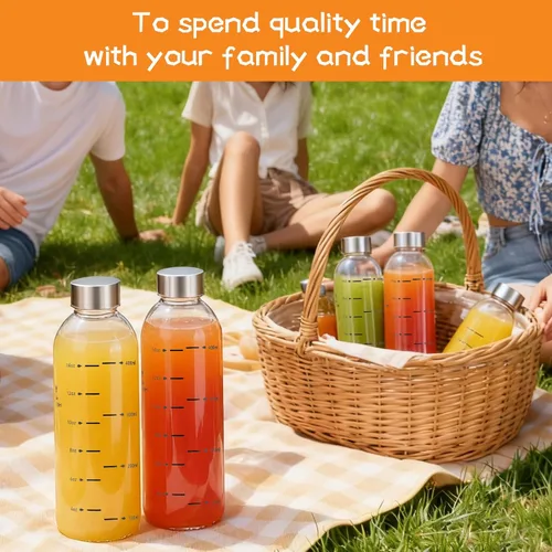 Miniatura 7 de Botellas de vidrio para jugo con tapas, botellas de agua de vidrio reutilizables de 25 onzas con tapas de acero inoxidable, paquete de 6, sin BPA, a
