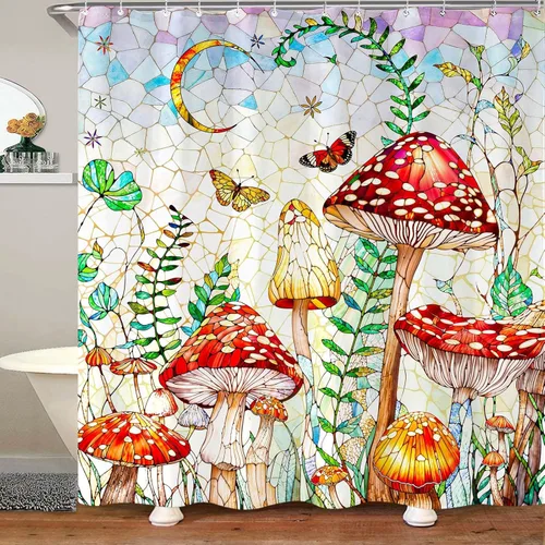 Miniatura 9 de Cortina de ducha con diseño de árbol de la vida, cortina de ducha de vidrio emplomado, cortinas de ducha artística para baño, juego de cortina