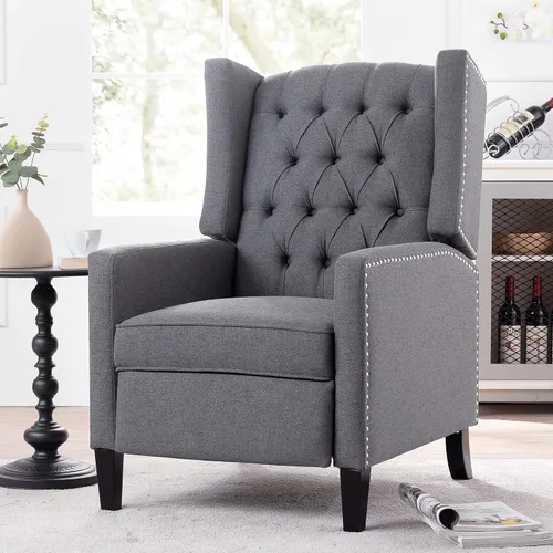 Miniatura 3 de Silla reclinable con respaldo ajustable, cómoda silla reclinable con respaldo ajustable, sillón de tela copetuda con remaches vintage para sala