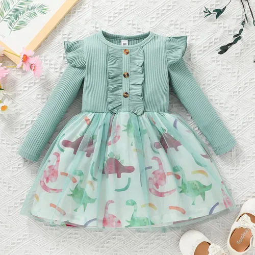 Miniatura 2 de Vestido de otoño de lino de algodón para bebé niña pequeña, con cuello de encaje y botones, tutú para pasteles