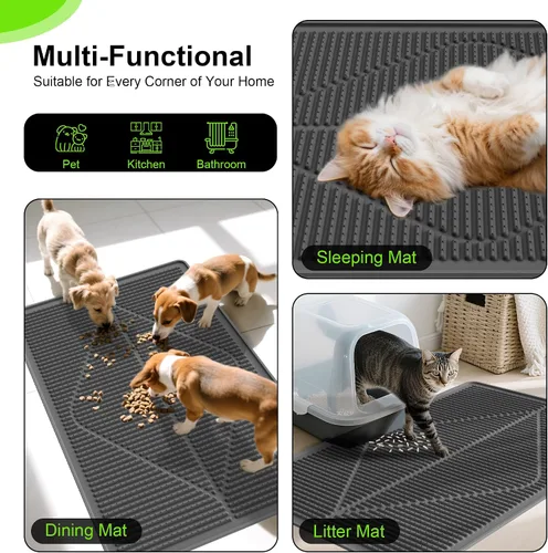 Miniatura 6 de Mofason Tapete de goma para arena para gatos, tapete para caja de arena para gatitos, tapete de silicona para atrapar arena, suministros y Negro