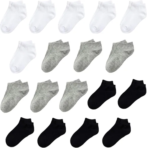 Janegio - 18 pares de calcetines deportivos de corte bajo y medio acolchonados hasta el tobillo para niños y niñas