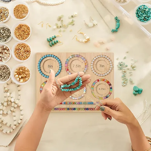 Miniatura 5 de Petoysoso Tablero de cuentas para la fabricación de joyas, tablero de cuentas de bambú para hacer pulseras de joyería, tablero de cuentas de pulsera