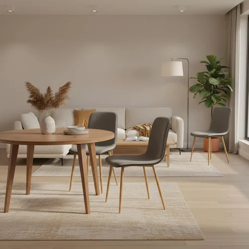 Miniatura 6 de FurnitureR Juego de 4 sillas de comedor, cómodas sillas auxiliares con respaldo de tela de poliuretano y patas de roble resistentes para cocina, Gris