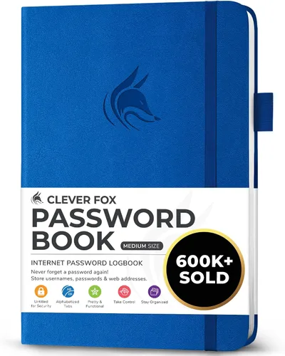 Miniatura 45 de Clever Fox - Libreta de contraseñas con pestañas alfabéticas, organizador de direcciones de Internet, tamaño grande, para inicios de sesión en Azul