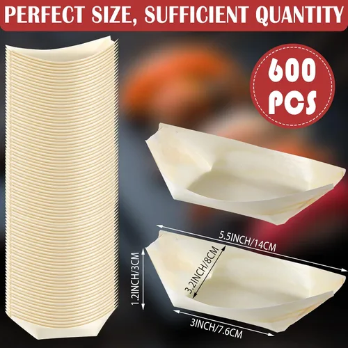 Miniatura 2 de Hoolerry 600 platos de bambú desechables de madera de bambú, cuencos y cubiertos de bambú para sushi, bandeja de servir para fiestas, catering, uso