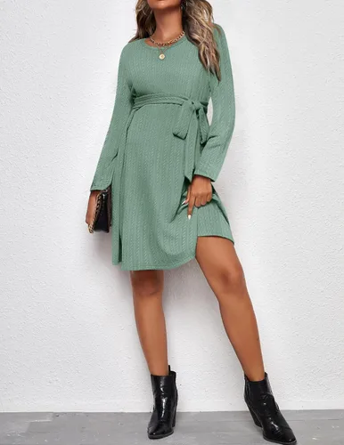 Miniatura 5 de Ekouaer Vestido de maternidad para mujer, manga larga, punto acanalado, vestido de embarazo, vestido casual de cuello redondo