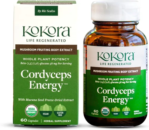 kokora Cordyceps Energy - Suplemento orgánico de hongos adaptogénicos - Incluye extracto de Cordyceps orgánico certificado y macuna orgánica