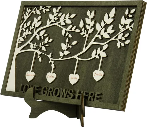 Miniatura 2 de Jeweidea Letrero personalizado con nombre de la familia con 2-9 nombres, adorno personalizado con placa grabada del árbol de la vida con soporte, 2