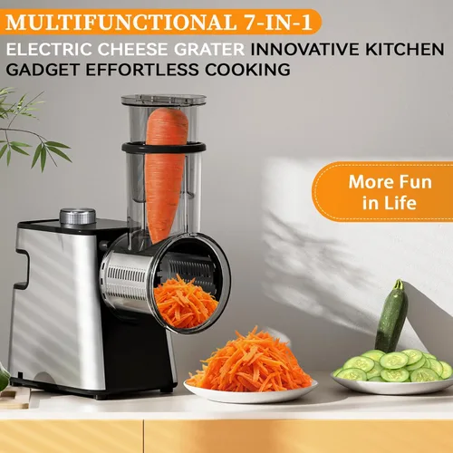 Miniatura 2 de Rallador de queso eléctrico 7 en 1, rallador de queso de 300 W para queso de bloque con 14 cuchillas, pelador y cepillo en Y, triturador automático