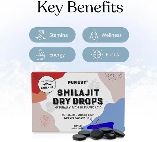 Miniatura 2 de Pure Shilajit Tablets de 90 quilates (200 mg cada uno) - Minerales fúlvicos derivados de plantas para el metabolismo y el apoyo del sistema