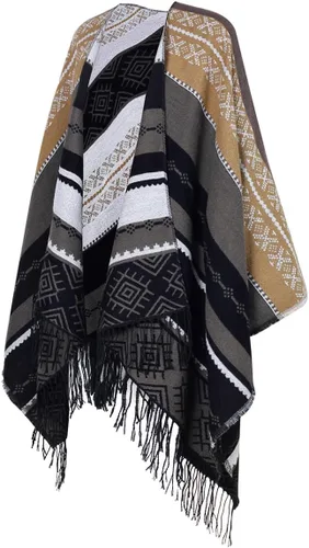 Miniatura 3 de Chal para mujer, poncho con borlas, cárdigan con frente abierto, chal para otoño e invierno