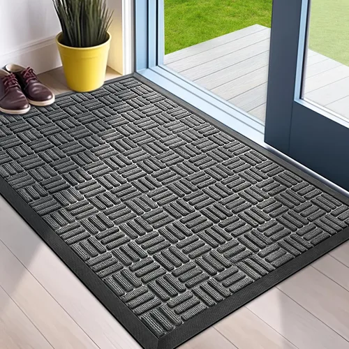 Mibao Tapete para puerta delantera, resistente y duradero, tapete de bienvenida para interiores y exteriores, atrapador de suciedad, impermeable,