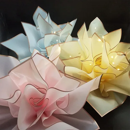 Miniatura 5 de Banxidi Papel de regalo floral coreano con borde dorado, 40 hojas, suministros para floristería, papel de regalo para ramo de flores, suministros