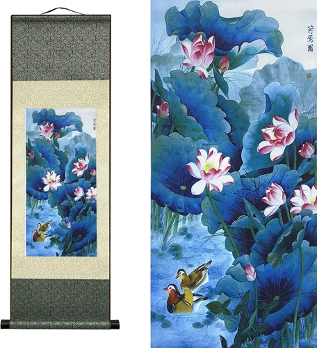 Miniatura 29 de AtfArt Decoración asiática de pared, hermosa pintura de pergamino de seda, 4 flores de hombre justo, orquídea ciruela, bambú, crisantemo, decoración